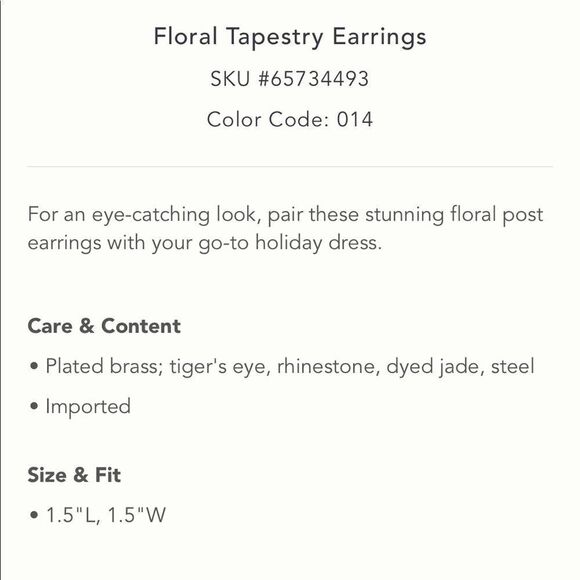 Anthropologie Floral Tapestry Blue Rhinestone Post Earrings NWT - Picture 7 of 8